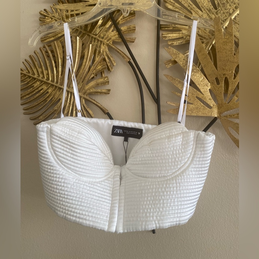 Zara White Textured Bustier